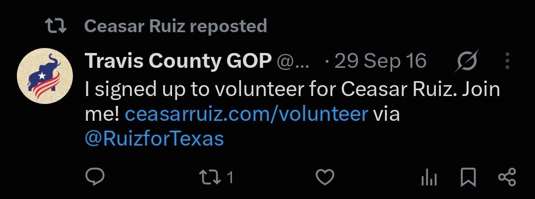 The Travis County GOP recruiting volunteers for him