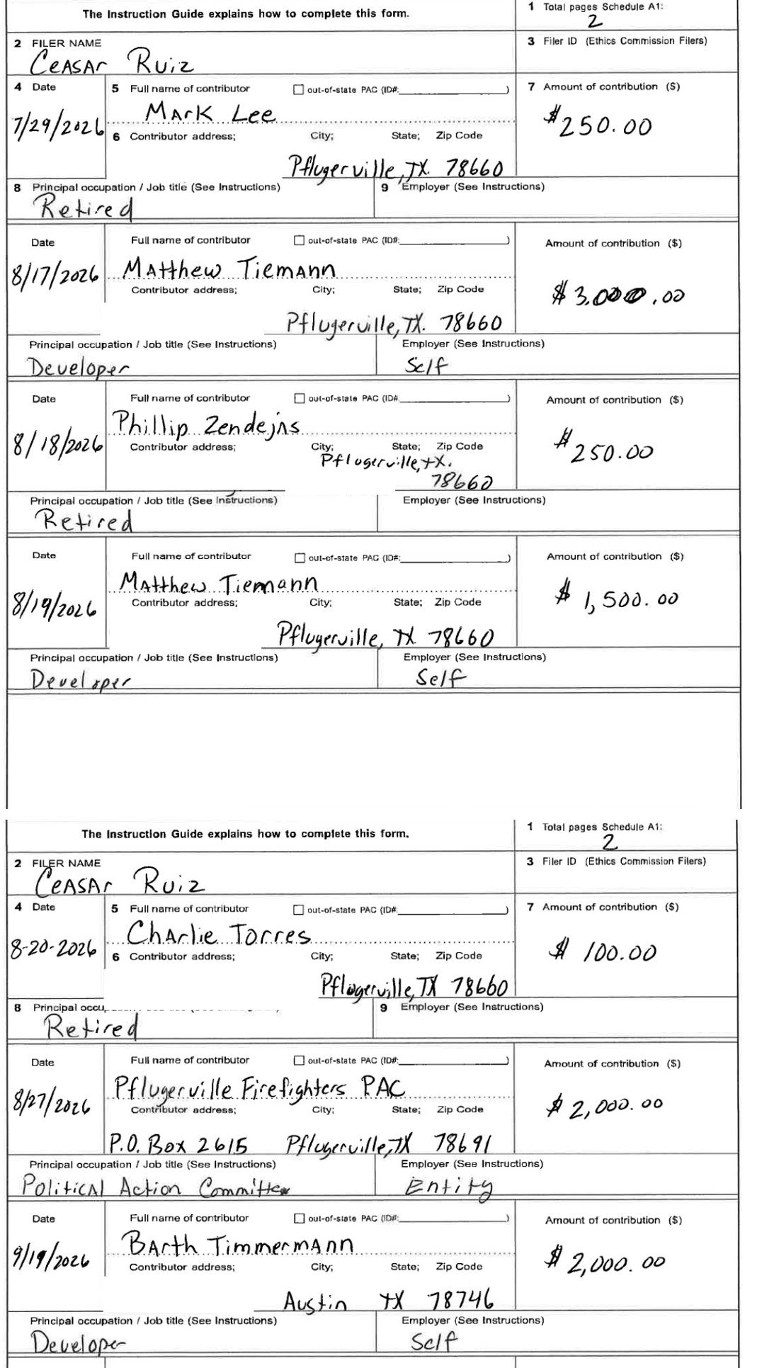 Contribution schedule from his October 5, 2026 report